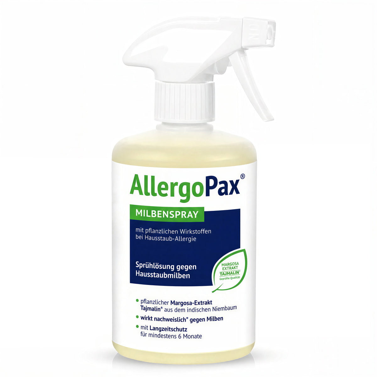 AllergoPax Milbenspray mit pflanzlichem Wirkstoff gegen Hausstaub-Allergie und mit Langzeitschutz.